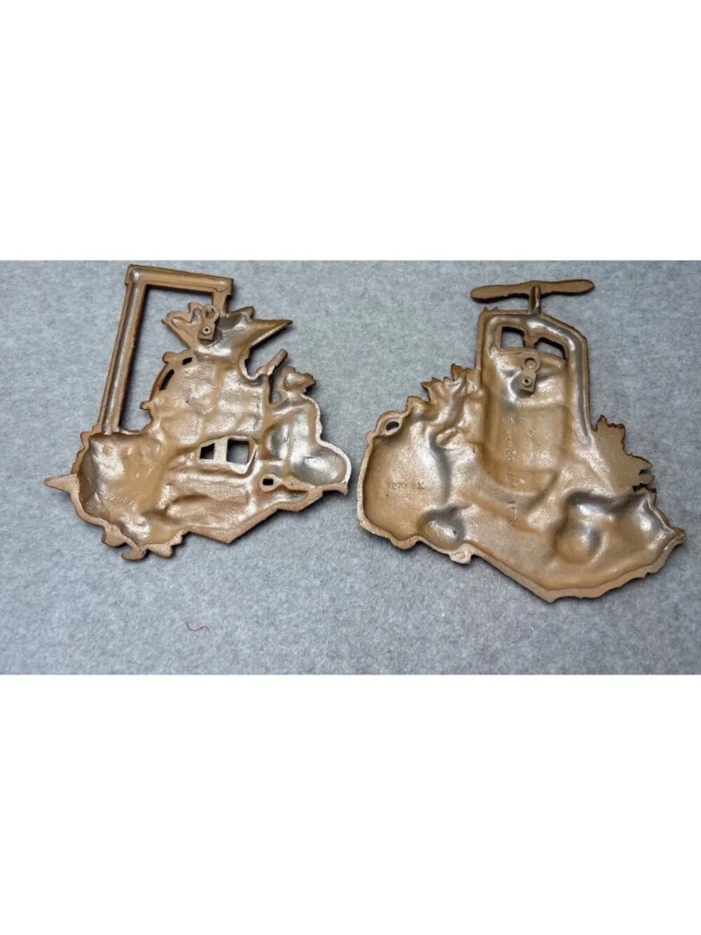 1978 HOMCO 3D Cast Metal Wall Hangings Set Corn Grinder Apple Cider Press Rustic